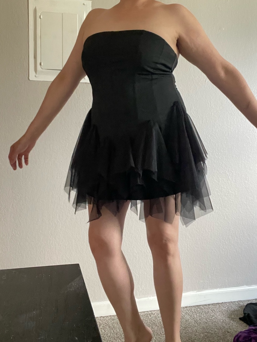 Strapless Black Tulle Party Dress